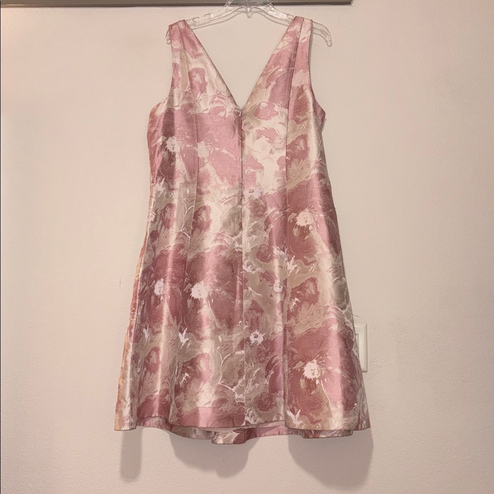 Rickie Freeman for Teri Jon Pink Floral Brocade V Neck Dress SZ 18 VGUC - Picture 2 of 4